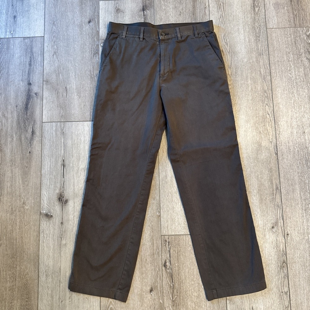 Scullers Slim Fit Brown Flat Front Cotton Blend chinos Mens Pants 34x30 #941